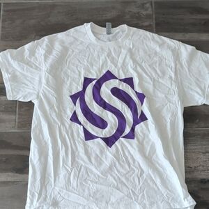 White T-Shirt with Purple Geometric Logo